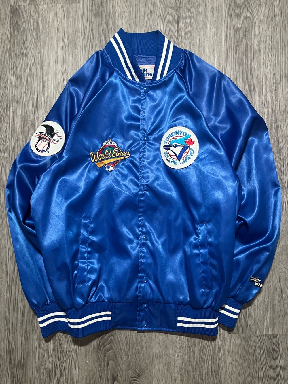 1992 Chalk Line Toronto Blue Jays World Series MLB baseball button jacket mens M